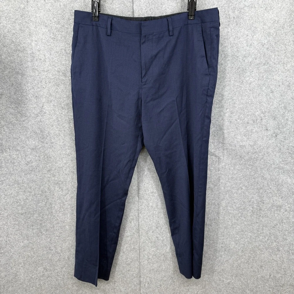 Bonobos Pants Mens 36 Blue Slim Fit Wool Blend Dress Trousers Flat Front‎